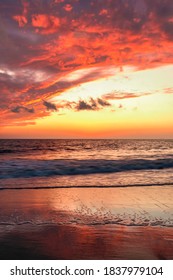 USA, New Jersey, Cape May National Seashore. Sunset On Ocean Shore.