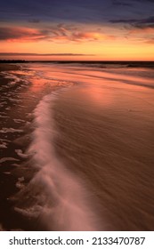 USA, New Jersey, Cape May National Seashore. Sunrise On Ocean Shore.