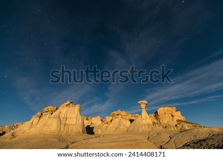 Usa- new mexico- san juan basin- valley of dreams- badlands- ah-shi-sle-pah wash- sandstone rock formation- hoodoos at night