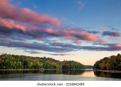 USA, New York, Adirondacks. Autumn Sunset On Indian Lake