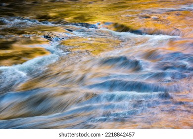 USA, New York, Adirondacks. Tupper Lake, Autumn Reflections At Bog River Falls