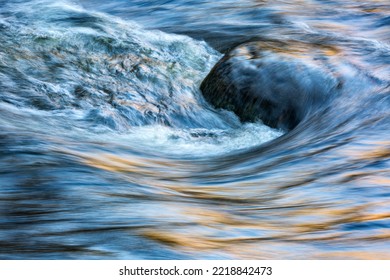 USA, New York, Adirondacks. Tupper Lake, Autumn Reflections At Bog River Falls