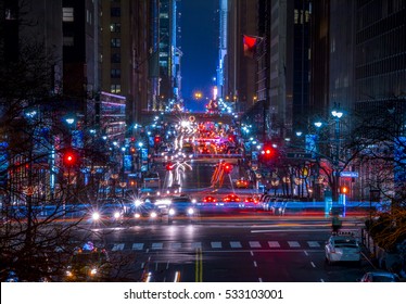 USA. New York City. Manhattan. 42nd Street. Night Traffic