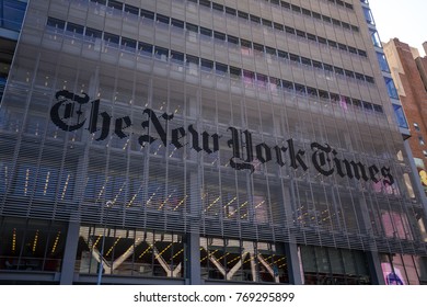 USA. NEW YORK. MANHATTAN. DECEMBER 2017: Building The New York Times. Popular Newspaper In The USA