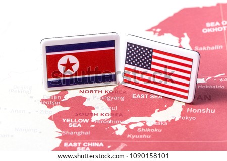 USA and North Korea country flag. Concept fight, war, business competition, Summit