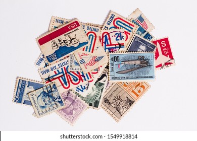 USA - November 4th, 2019: A Collection Of US Air Mail Stamp.