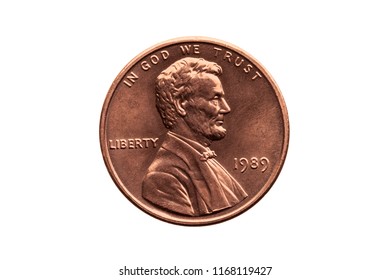 USA one cent penny coin with a portrait image of Abraham Lincoln cut out and isolated on a white background - Shutterstock ID 1168119427