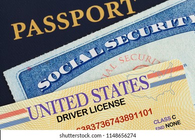 USA Passport With Drivers License And Social Security Card.