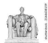 USA president Abraham Lincoln seated statue isolated on white background in he Lincoln Memorial, on the National Mall, Washington, D.C., United States.