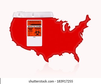 USA Shaped Medical Waste Container, Red