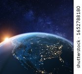 USA from space at night with city lights showing American cities in United States, Mexico and Canada, global overview of North America, 3d rendering of planet Earth, elements from NASA