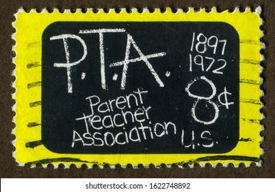 USA Stamp - Circa 1972 : A Stamp Printed In USA Shows Blackboard, Parent Teacher Association, 75th Anniv. 