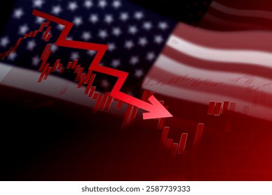 USA Stock Market Crash with Falling Red Arrow and Economic Recession Concept