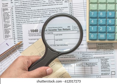 USA Tax Day And Financial Literacy Month Concept With Income Tax Return And Taxation Paying Preparation Document Paperwork 