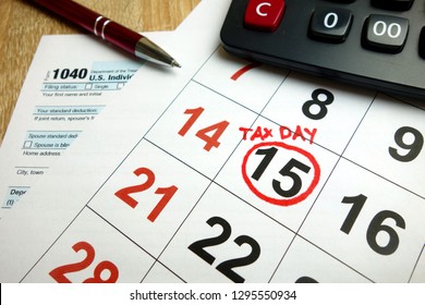 USA Tax Due Date Marked On Calendar - April 15, 2019