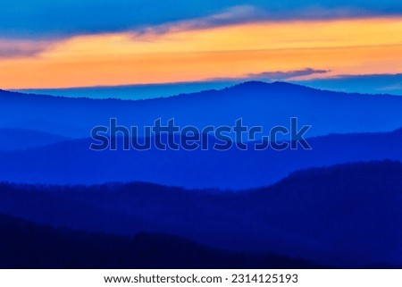 USA, Tennessee. Great Smoky Mountains National Park, sunrise and layering of mountains