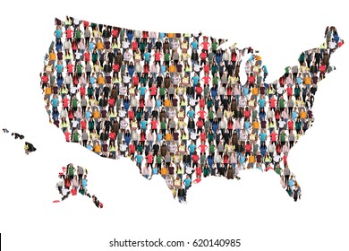 USA United States Map Multicultural Group Of People Integration Immigration Diversity Isolated