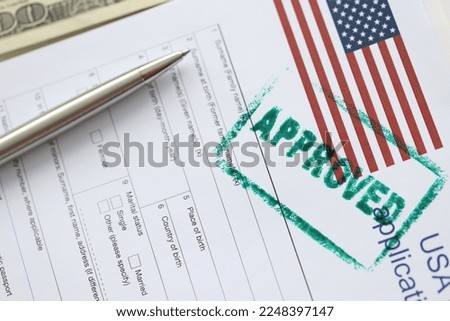 USA visa approved rubber stamp and application form