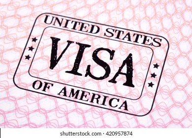 USA Visa Immigration Stamp Passport Page, Closeup