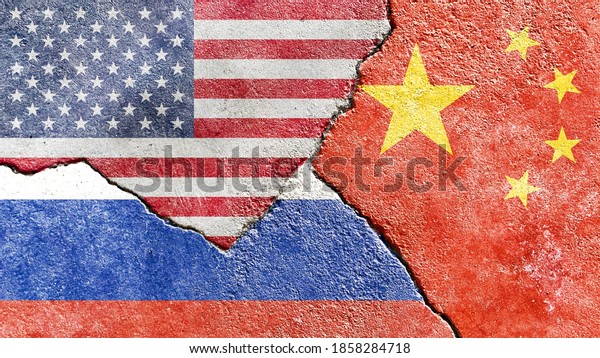 USA vs\
China vs Russia flags symbol isolated on weathered broken cracked\
wall background, abstract US China Russia politics relationship\
friendship crisis concept\
wallpaper