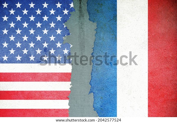 USA VS France national flags wall background,\
abstract international political relationship friendship conflicts\
concept texture wallpaper