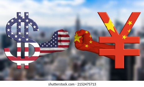 USA Vs Versus China, The New Money War, US Dollar Against Chinese Yuan, War Disputes Concept