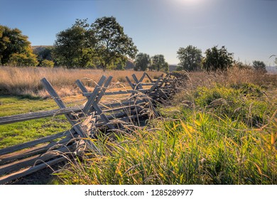 USA, WA, Walla Walla. Oregon Trail Fence At Whitman Mission.