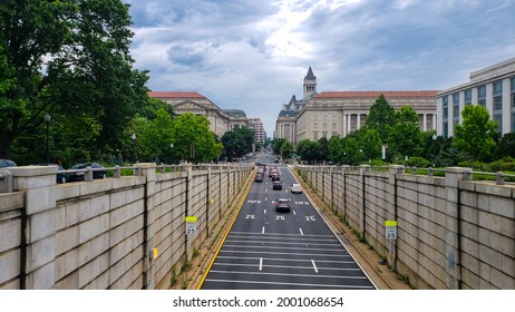 USA. Washington DC. June 20, 2021 Busy Highway In Downtown Washington DC
