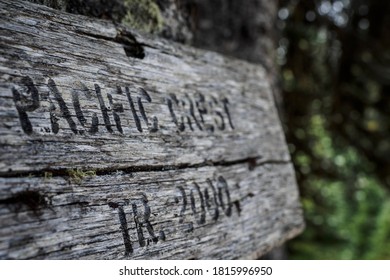 USA, Washington State, Crystal Mountain, Sign For Pacific Crest Trail.