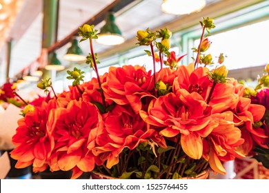 USA, Washington State, Seattle, Pike Place Market. Fresh Cut Flowers For Sale.