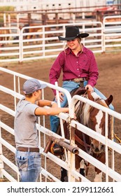 USA, Washington State, Whitman County. Palouse. Palouse Empire State Fair. Colfax. September 9, 2021. Woman On A Horse At A Rodeo.