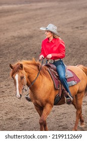 USA, Washington State, Whitman County. Palouse. Palouse Empire State Fair. Colfax. September 9, 2021. Woman On A Horse At A Rodeo.