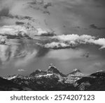 USA, Wyoming. Black and white landscape of Grand and Middle Teton and Mount Owen from the west