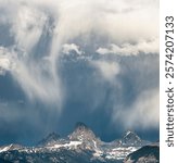 USA, Wyoming. Landscape of Virga Clouds over Mount Owen, Grand and Middle Teton Mountains, Grand Teton National Park.