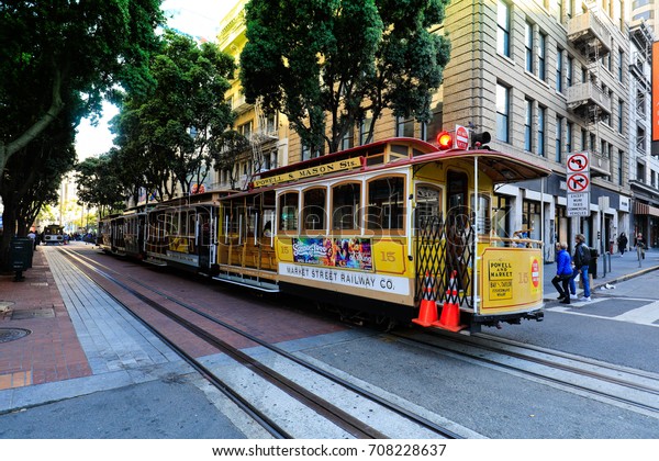 USA.2017 Year.July.10 . Old tramway on the\
street in San\
Francisco