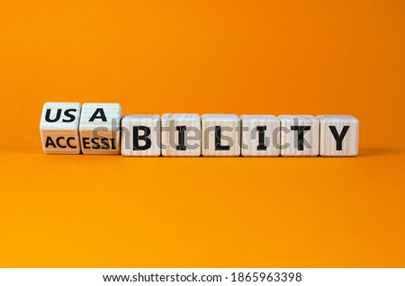 Usability and accessibility symbol. Inverted cube and changed word 'usability' to 'accessibility'. Beautiful orange background. Business and usability and accessibility. Copy space.
