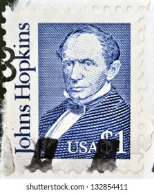 USA-CIRCA 1989:A Stamp Printed In USA Shows Johns Hopkins Was A Wealthy American Entrepreneur, Philanthropist And Abolitionist Of 19th-century Baltimore, Maryland, Circa 1989.