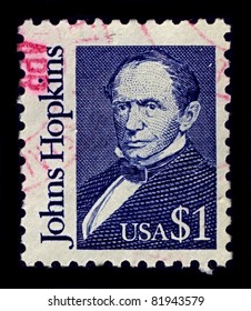 USA-CIRCA 1989:A Stamp Printed In USA Shows Image Of Johns Hopkins Was A Wealthy American Entrepreneur, Philanthropist And Abolitionist Of 19th-century Baltimore, Maryland, Circa 1989.