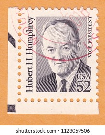 USA-CIRCA 1991: stamp printed by USA, shows Hubert Horatio Humphrey, Jr-38th Vice President of the United States and Senator from Minnesota, circa 1991