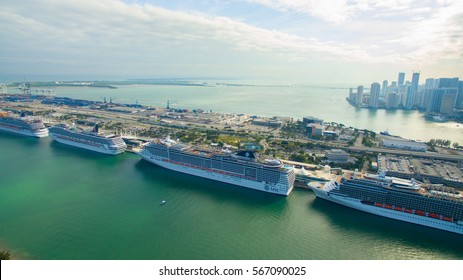 USA.FLORIDA. MIAMI BEACH. JANUARY 28, 2017: South Beach. Port Miami. Cruise ship. 