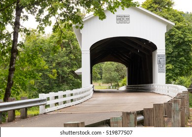 USA,Oregon, Lane County, Jasper,Place Road, Fall Creek. Pengra Covered Bridge. 120 Foot, Howe Truss. Structure.