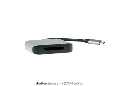 USB C memory card reader adapter isolated on white background data storage transfer technology device
