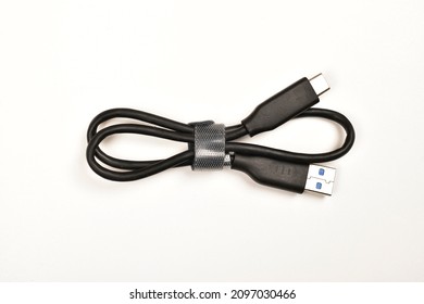 Usb C Type Cable On White Background