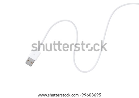 USB cable is white, isolated on white background