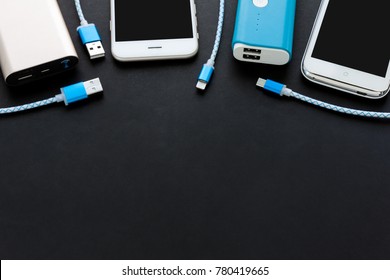 USB charging cables for smartphone and tablet in top view