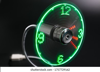 USB Clock Fan with different angles and close up 