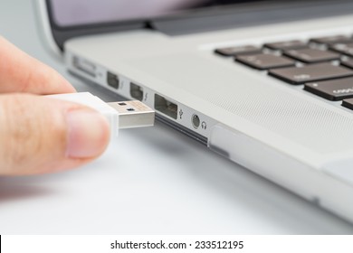 USB flash drive connect to computer on white background
