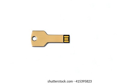 USB flash drive in key shape on white background