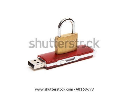 USB flash drive with a lock on a white background