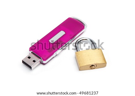 USB flash drive with a lock on a white background
